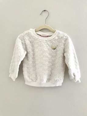 Juicy Couture White Fuzzy Heart Logo Kids Sweatshirt